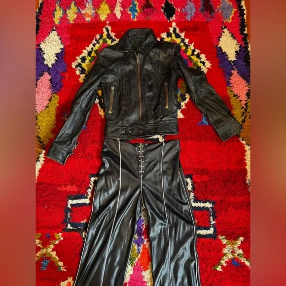 Deadstock 70s Vintage Fredricks of Hollywood Liquid Faux Leather studded Pants - Picture 4 of 12